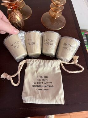 Huckberry Beige Quote Shot Glass Set (4) with Drawstring Bag